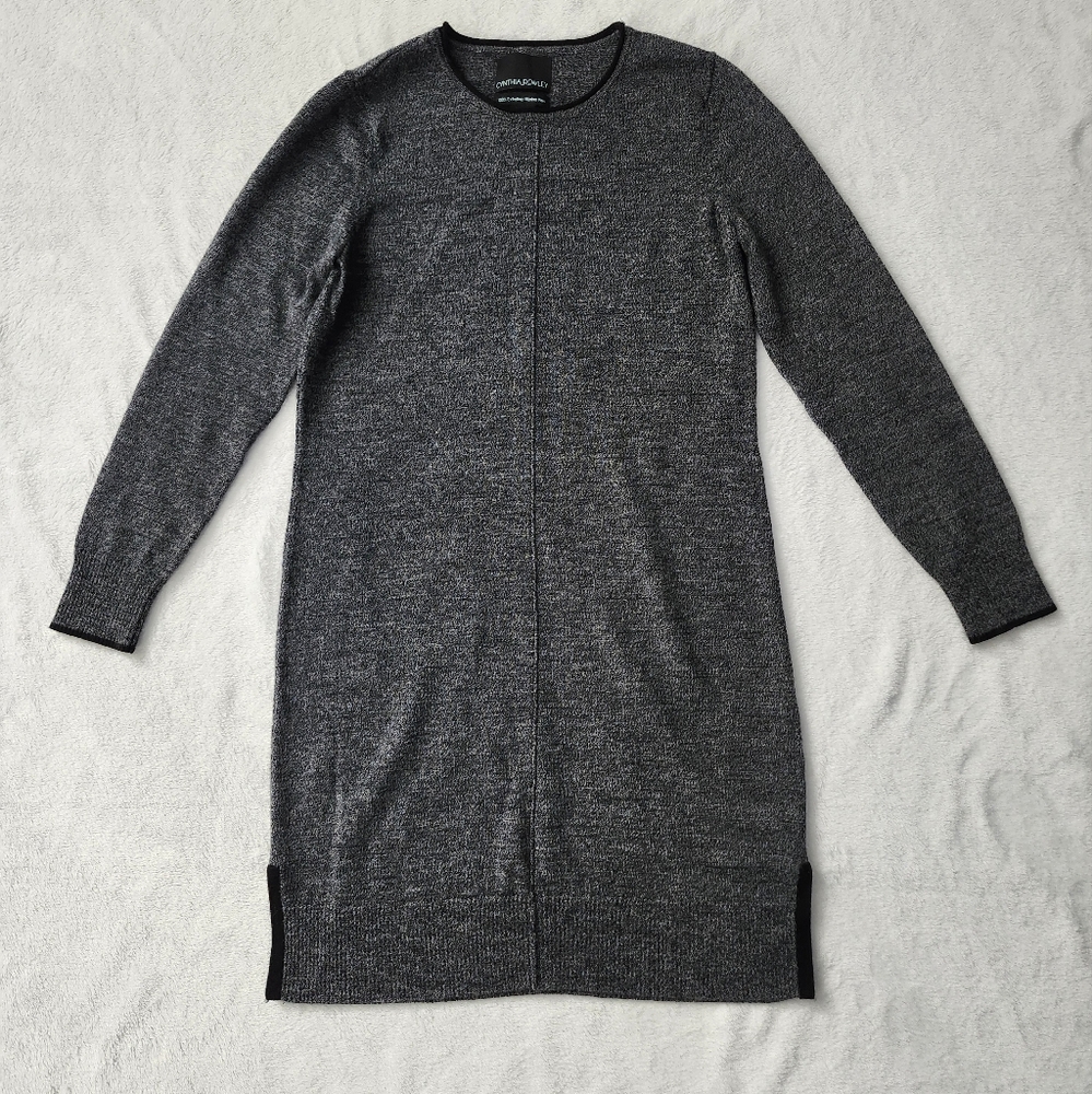 CYNTHIA ROWLEY Women's Merino Wool Sweater Dress Black Grey Melange‎ Medium Cozy